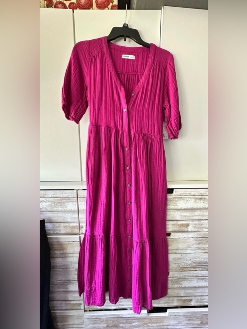 👗 Sonoma Goods For Life Magenta Button Front Tiered Midi Dress XS